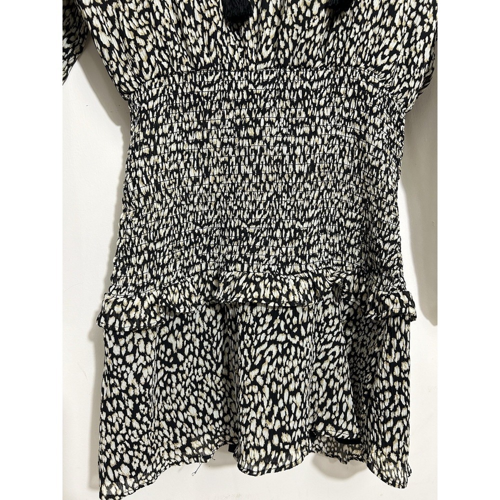 NWT Aqua Animal Print Smocked Mini Dress Chiffon Tasseled Party Chic Size XS - Picture 10 of 11